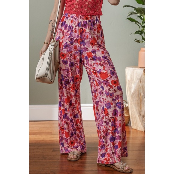 Pants - Purple Floral Wide Leg Pant